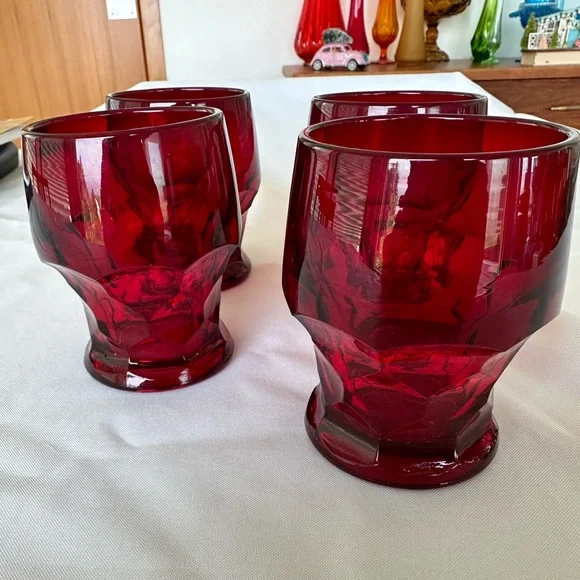 SET OF 4 Vintage Anchor Hocking Georgian Glass Tumbler - Ruby - Picture 2 of 4